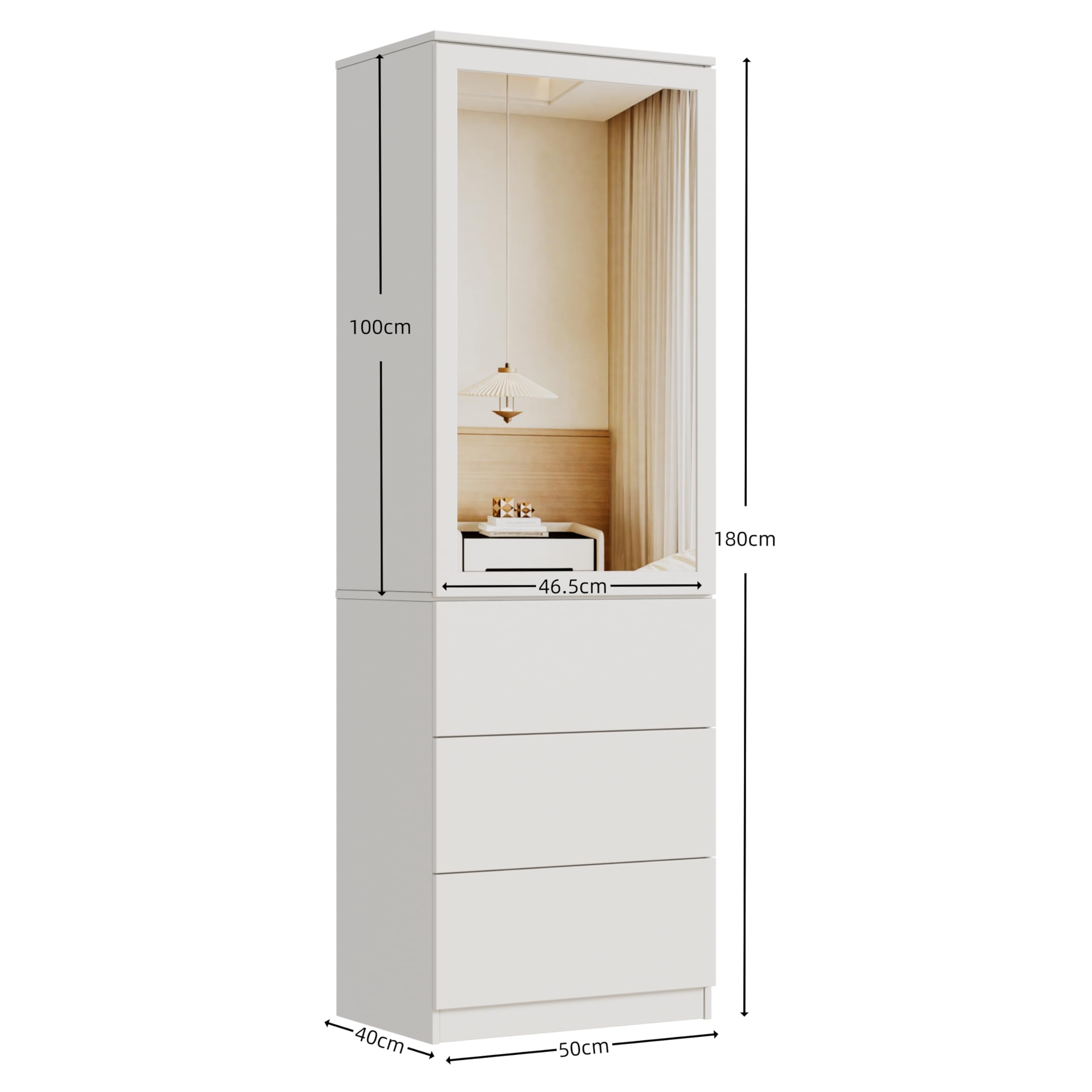 Kleiderschrank mit Spiegel,Mehrzweckschrank mit 3 Einlegeböden & 3 Schubladen, kompakter und funktionaler Schrank,Haushaltsschrank für Schlafzimmer, Flur oder Arbeitszimmer,180x50x40 cm,Weiß
