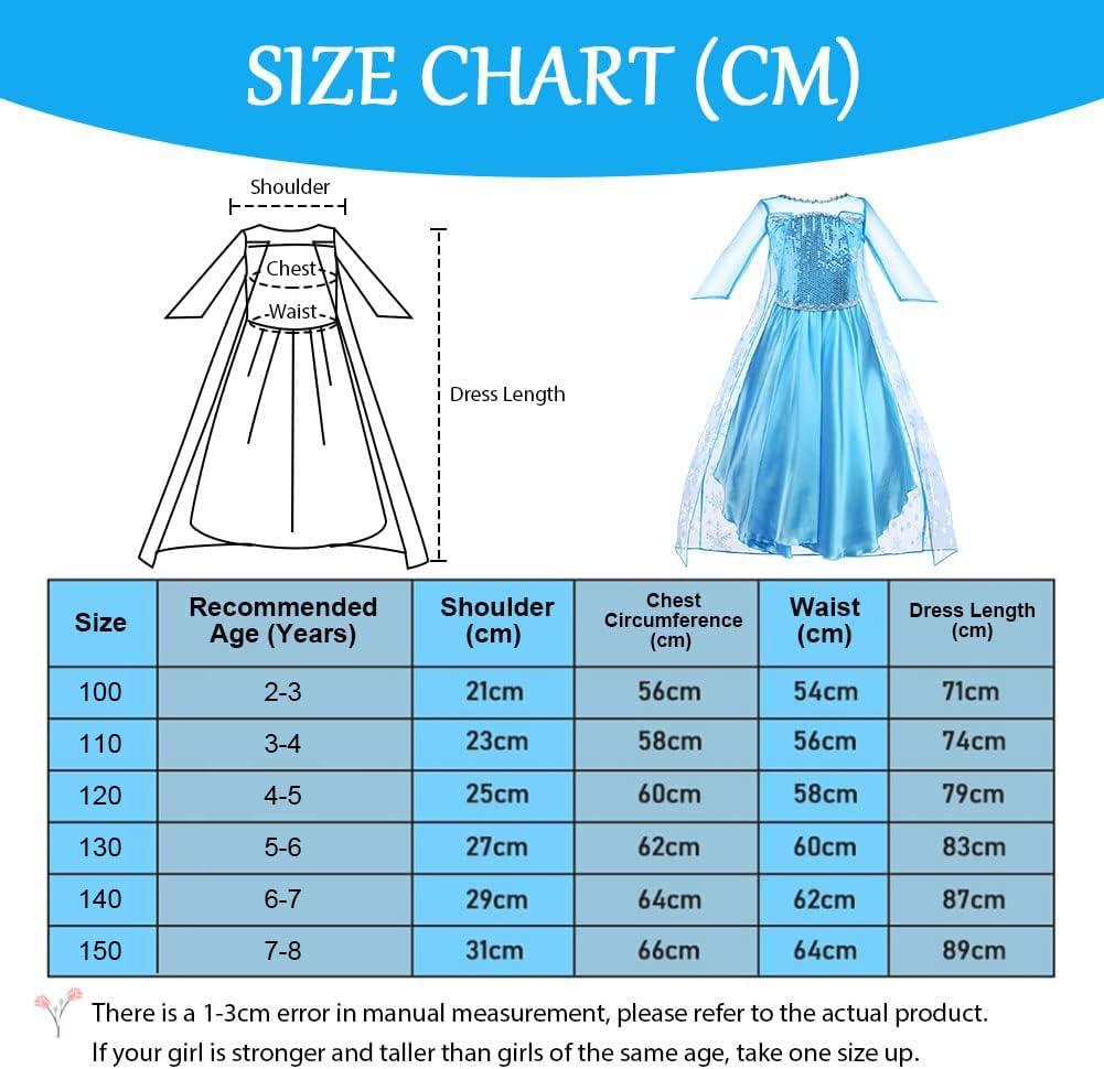 Vicloon Elsa Costume Ragazze Principessa, Principessa Belle Costume, Vestito da Festa di Compleanno, Elsa Vestito Set da Principessa Corona e Bacchetta, Cosplay Party Halloween