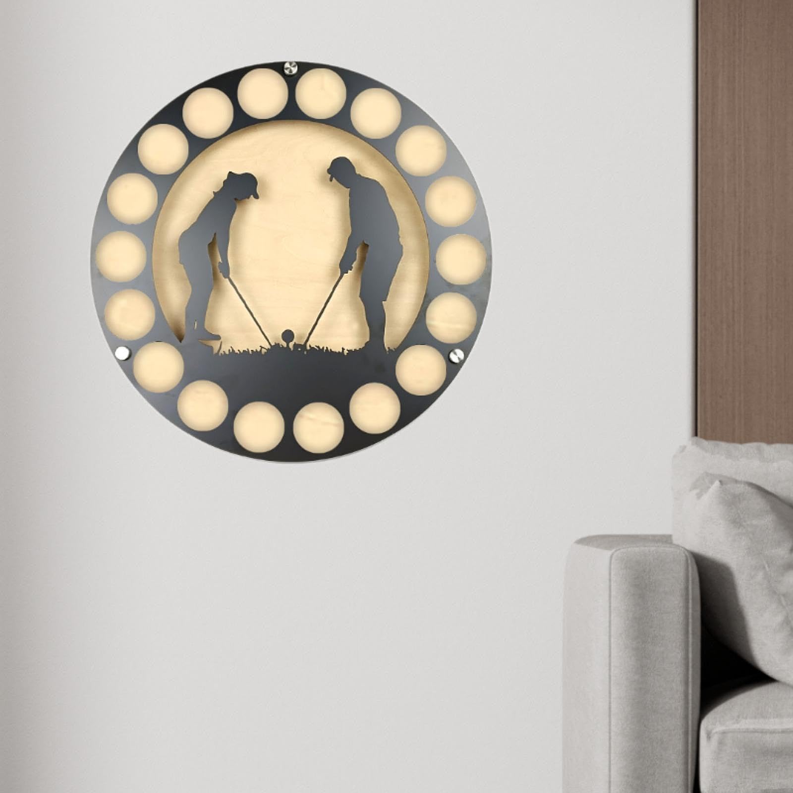 perfk Présentoir de Balle de Golf, étui de Collection de Balles pour 18 Balles de Golf, Balle de Golf En Bois Support de Rangement Mural Suspendu Rond, Style D