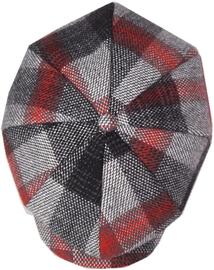 VIDI Newsboy Hat Wool Men and Women Octagonal Tweed Panel Plaid Retro Flat Beret