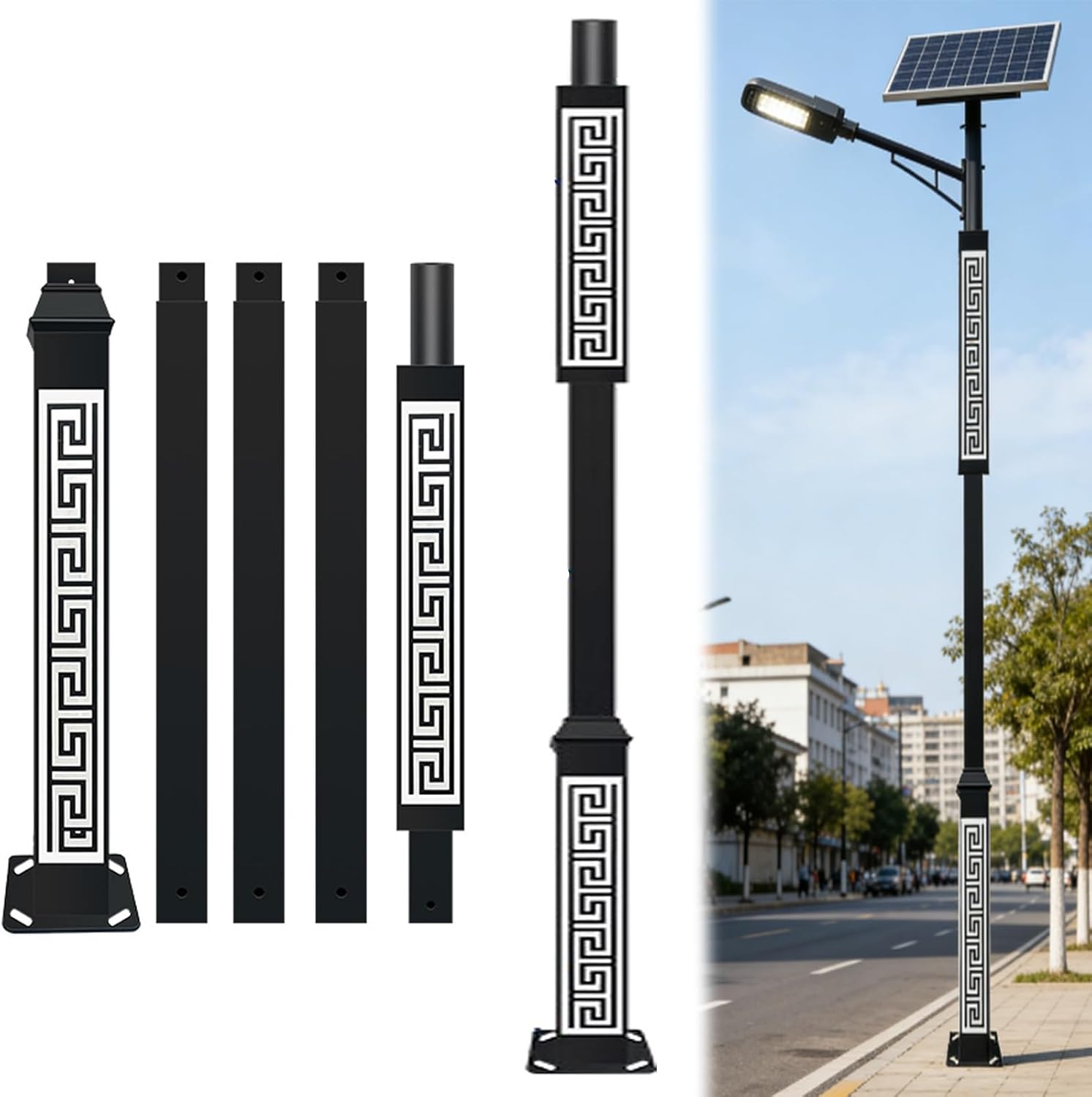 Modern and Strong Outdoor Solar Light Pole, Galvanized Motion Sensor Solar Street Light Pole, Stylish Design for Garden and Landscape, Long Service Life(5 Meters)