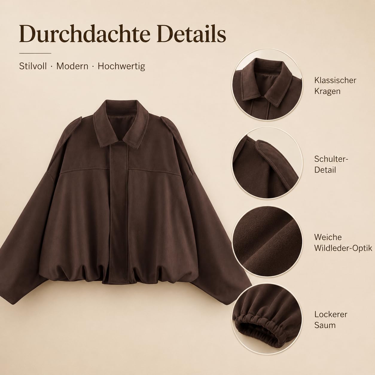 Wildlederjacke Damen Kurz, Casual Übergangsjacke Kurze Lederjacke Klassisches Bomberjacke Mode Blouson Jacke Kunstlederjacke Motorrad Pilotenjacke Kurz Streetwear Herbstjacke Vintage Bikerjacke