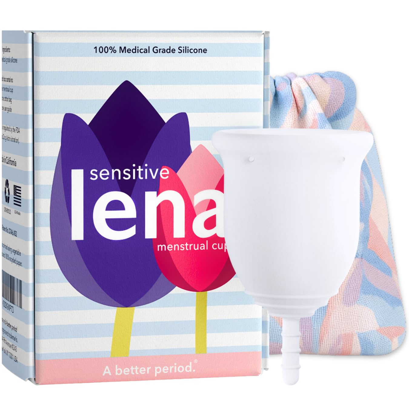 Lena Sensitive Menstrual Cup Large – Reusable Period Cup for Heavy Flow – Soft, BPA-Free, Medical-Grade Silicone, Comfortable, Leak-Free Protection (Up to 12 Hours), Clear