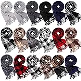 Suhine 18 Pcs Women Men's Scarf Bulk Winter Soft Blanket Scarves Warm Large Shawls and Wraps Tassel Edge 13.8 x 78.8 Inch (Checked Color)