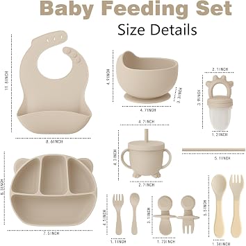 12 Piece BPA-Free Silicone Baby Feeding Set,Non-Slip Suction Plates,Soft Baby Bowls, Wooden Utensils & More ,Make Feeding Time Safe,Dishwasher Safe Ideal for 6+ Months