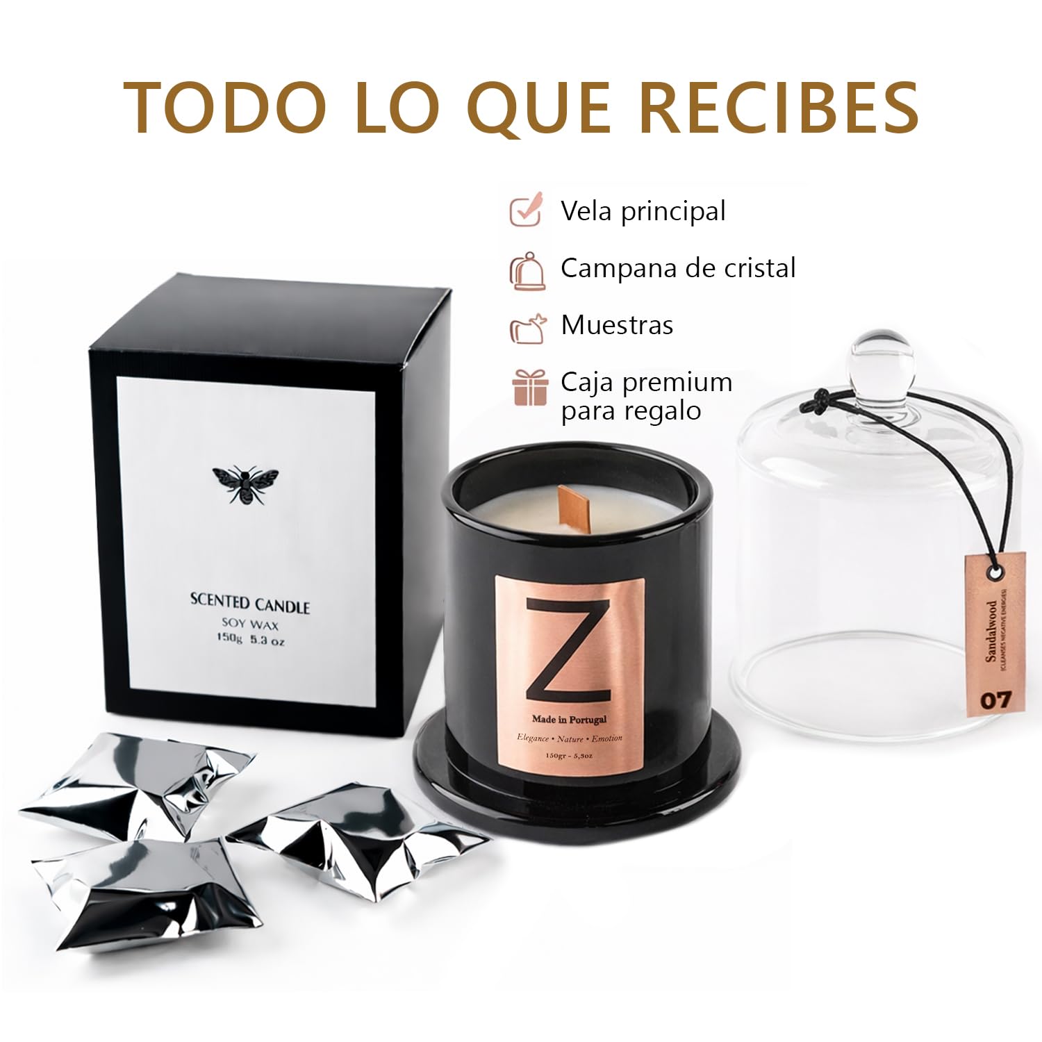 Velas Aromáticas de Soja y Fragancias IFRA | Regalos Originales para Mujer Hechas en Europa | Velas Decorativas para Ritual de Calma y Autocuidado Zaikux® (Sándalo)
