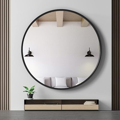 Miniatura 12 de Espejo redondo dorado de 42 pulgadas, espejo de baño circular grande para pared, marco de metal moderno, espejo de tocador de gran tamaño para baño