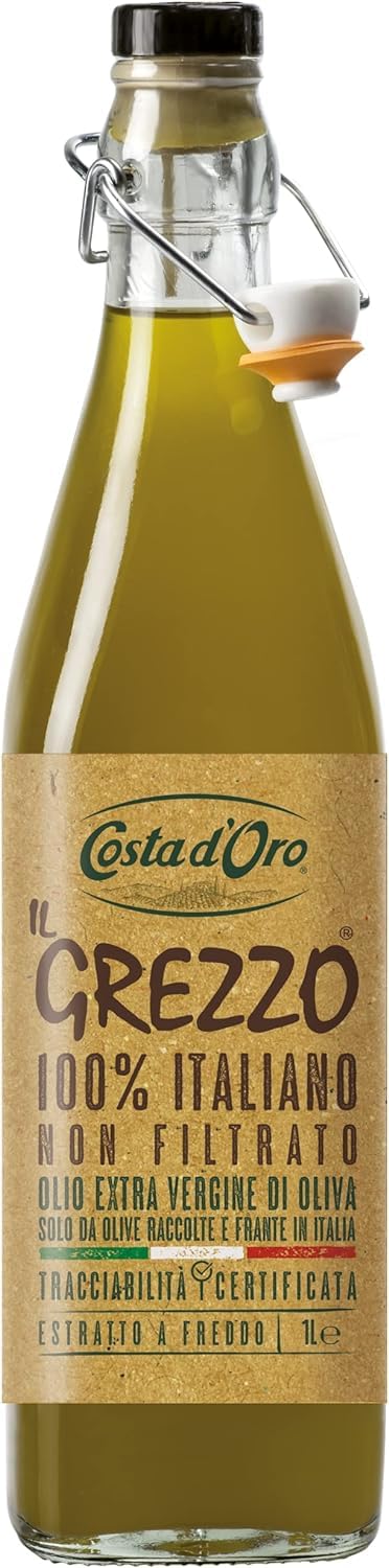 Costa d'Oro Il Grezzo Olio extra vergione di oliva Huile d'olive extra vierge non filtrée et pressée à froid 3 x 750ml + Polpa Italian Gourmet 400 g