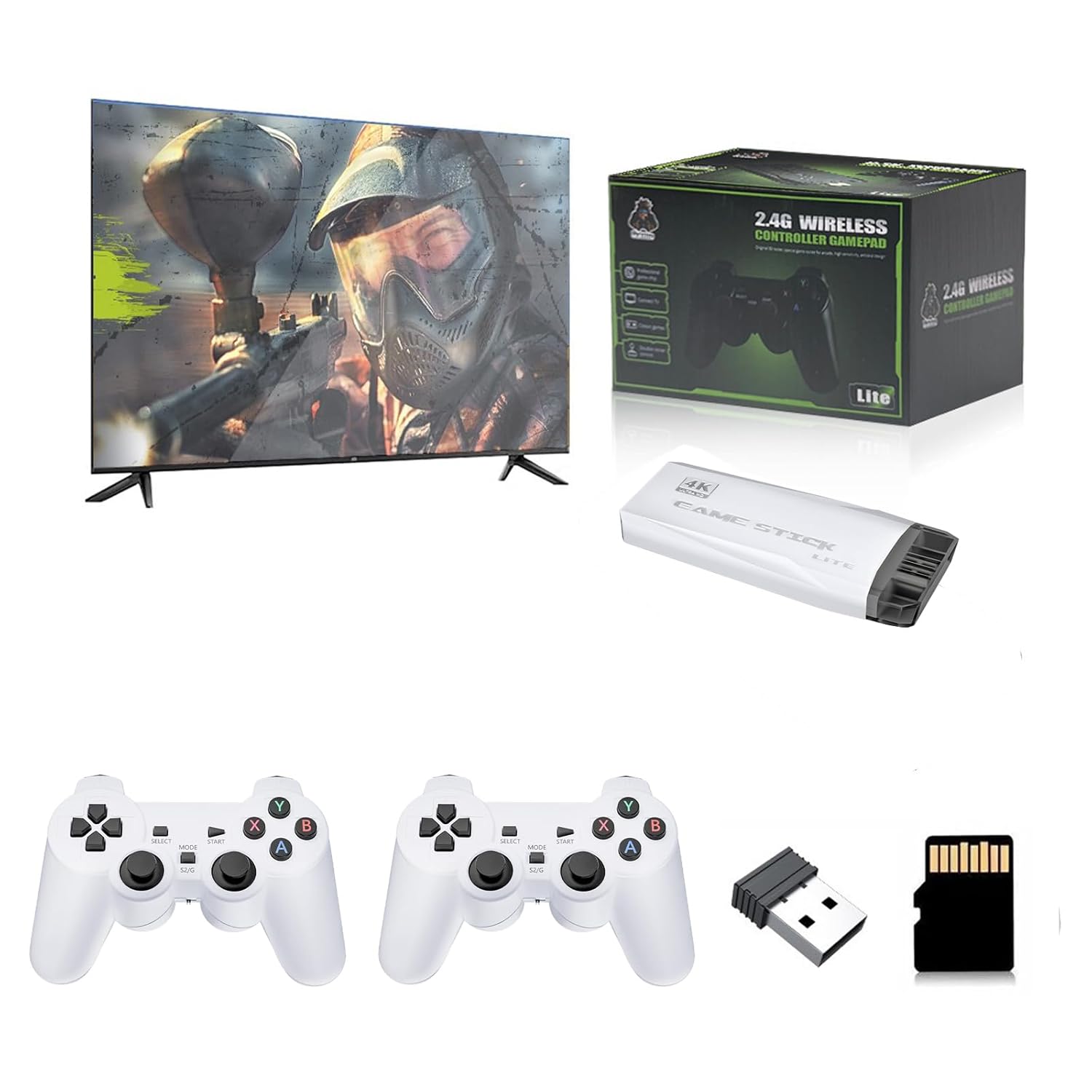 OUTUO White Retro Video Gaming Console, 20000+ Classic Games with 64G Built-in Emulator, Video Games with 4K HDMI Output, Plug and Play TV Video Game Stick, 2.4G Wireless Controller W1