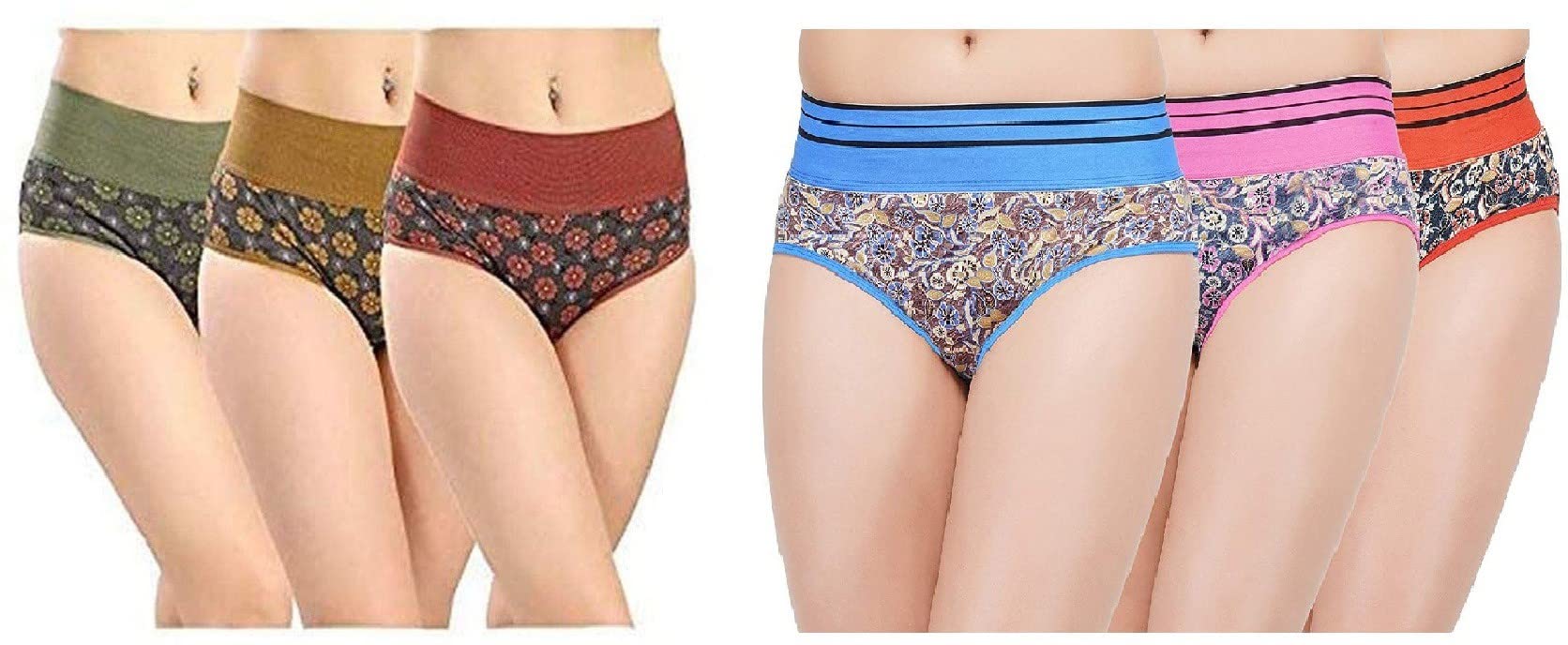 ARLA APPAREL Combo Pack of 6 100% Pure Cotton Soft Elastic Waistband All Day Comfort Multicolor Hispter Panty | Panties for Girls - Multicolor, Color May Vary[ Free One Pair Transparent Bra Strap ]