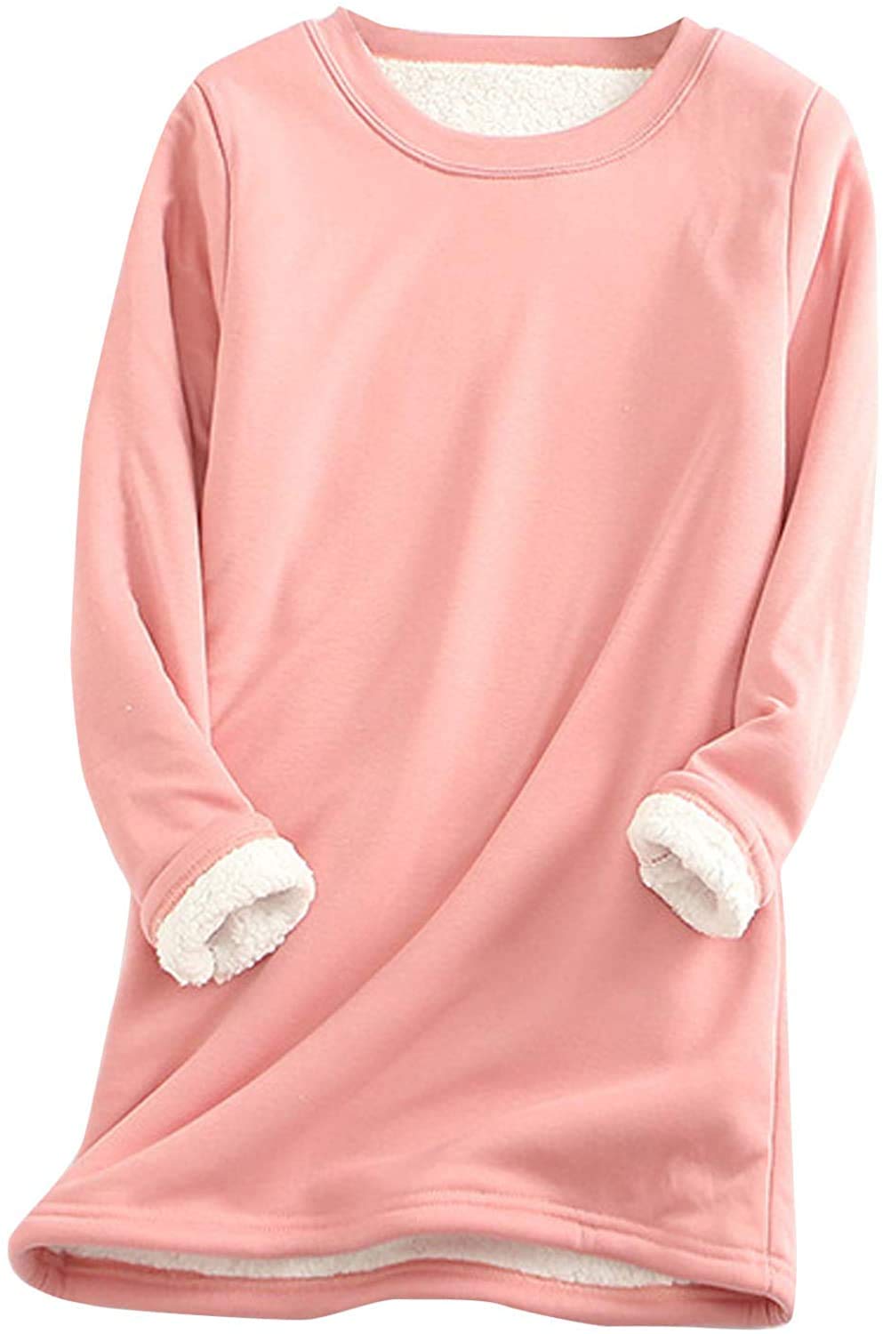 Lazutom Women's Pink Winter Warm Sherpa Fleece Lined Crewneck Pullover Sweatshirt (Uk 18, )