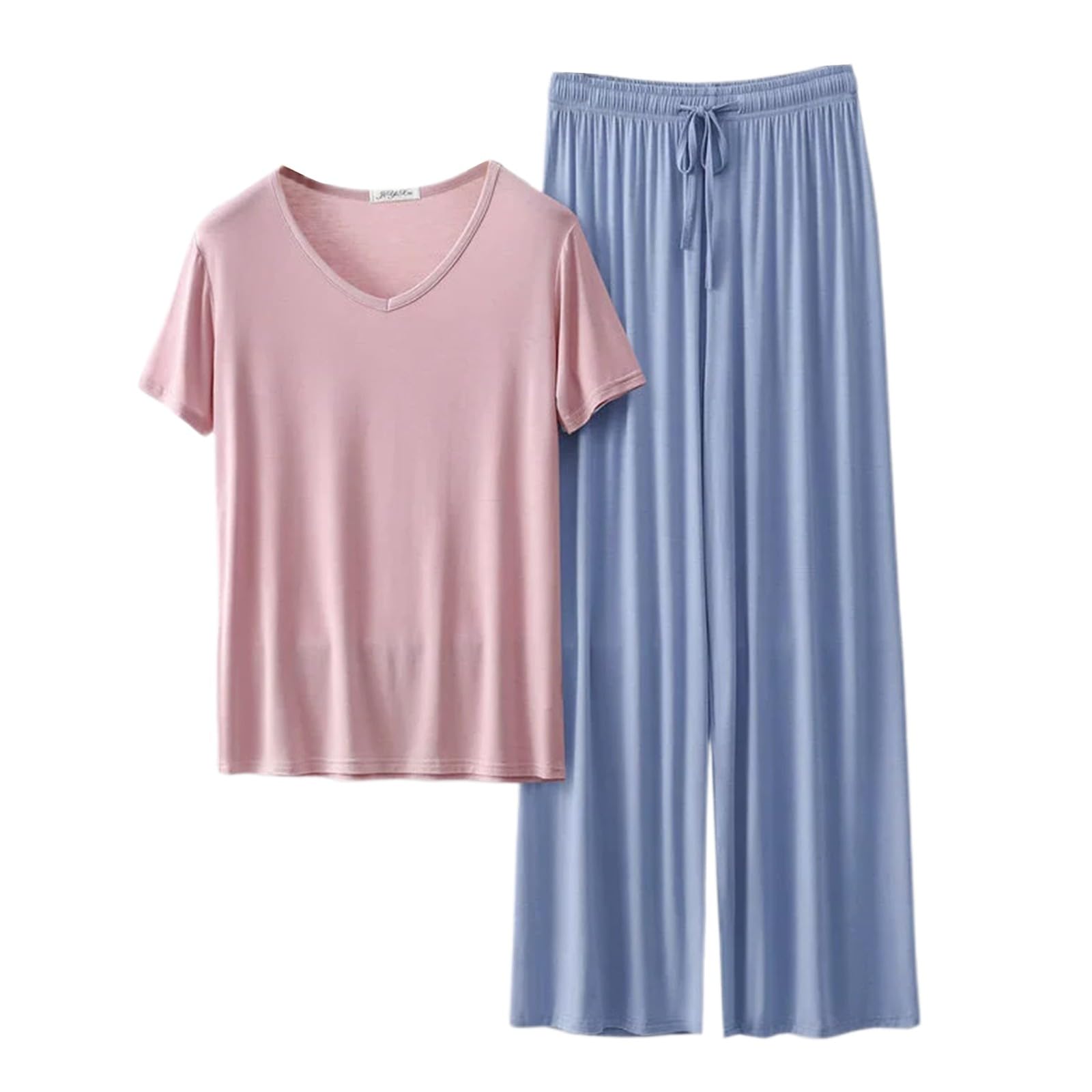 Summer Pajamas For Women Set Capri Sets 2 Piece Soft Pjs Casual Pj Short Sleeve Lounge Set With