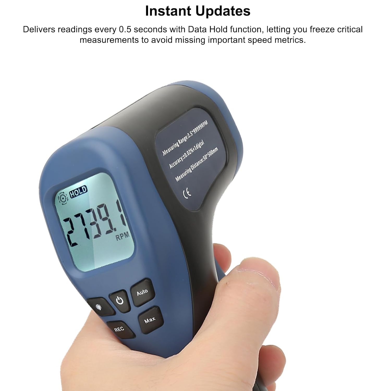 2.5 – 99999 RPM Handheld Digital Tachometer, 0.02% High Accuracy, Max/Min/Avg Record, 2" to 20" Non-Contact, for Measuring Motor and Engine RPM Speed (Red)