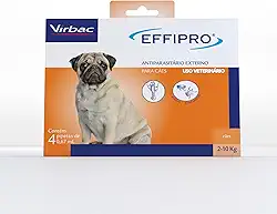 Virbac Effipro Antipulgas e Carrapatos para Cães de 2 kg a 10 kg com 4 Pipetas