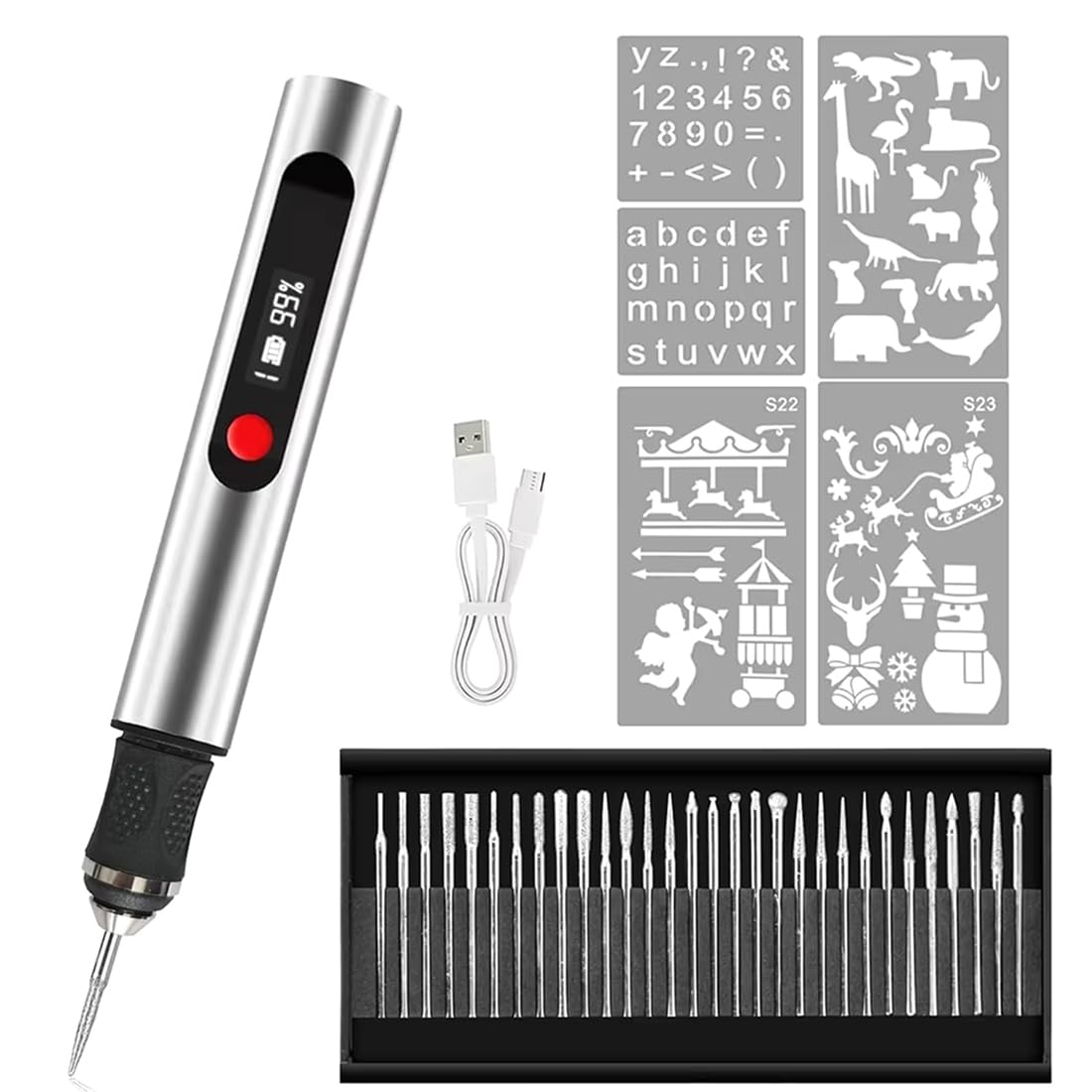 Aundhegrtt As Shown Electric Engraving Pen Kit 500Mah Usb Cordless Electric Polisher Lithium Battery Carving Pen Multifunction For Metal