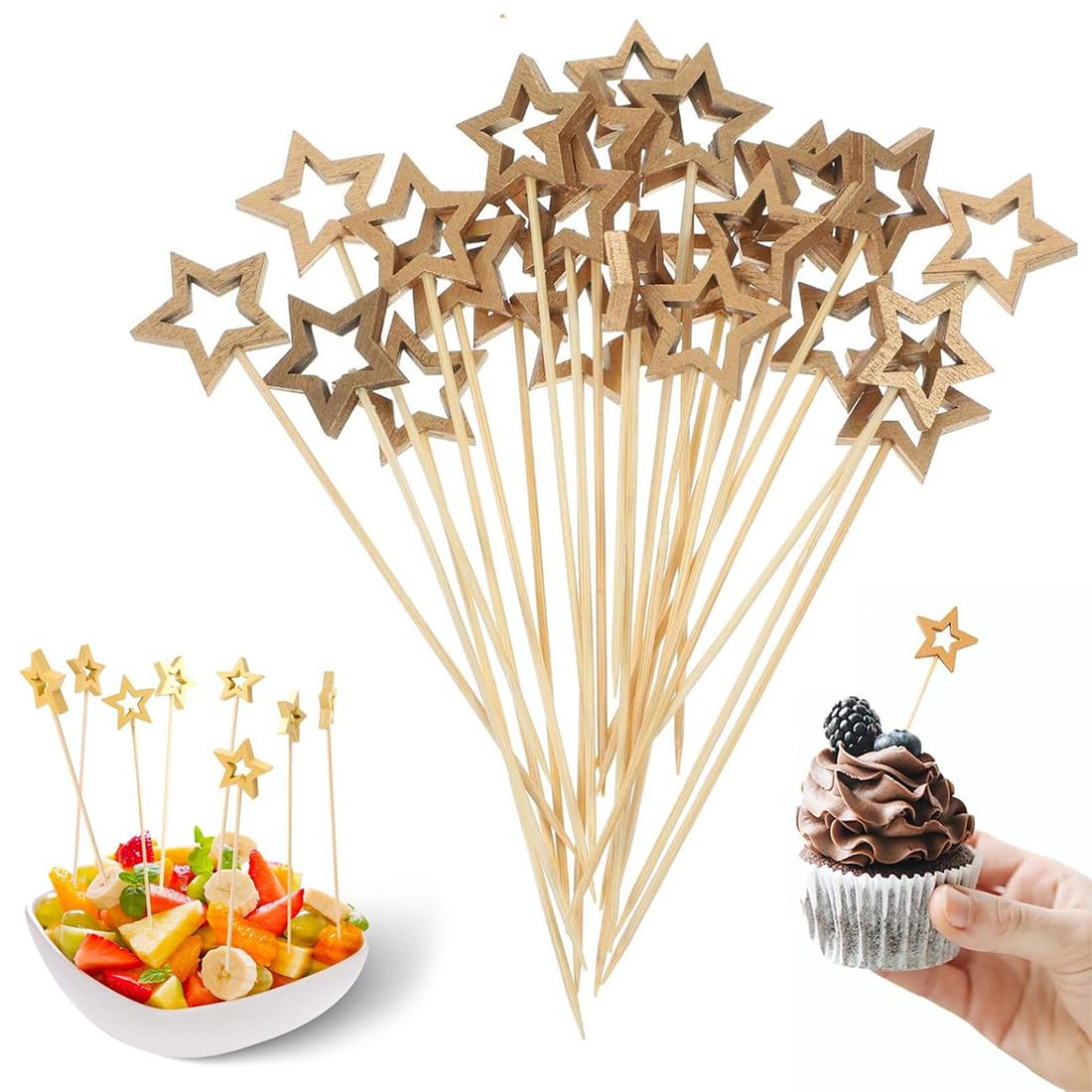 50 Pezzi Stuzzicadenti Decorativi, Stecchini per Aperitivo, Stuzzicadenti da Cocktail Stella Oro, Bastoncini da Cocktail di Natale, Decorazioni per Cibi e Bevande per Feste di Compleanno