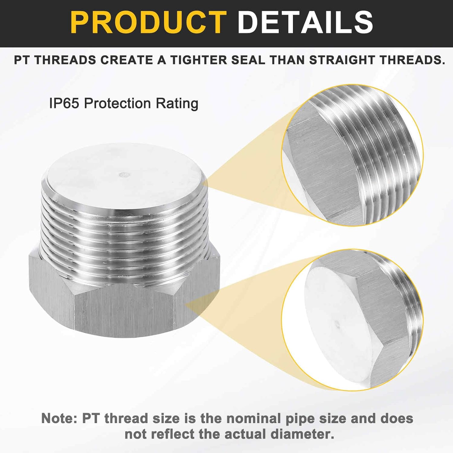 HARFINGTON 304 Stainless Steel Pipe Plug Fitting 1-1/4" PT Male Thread Outer Hex Head Cap Hexagonal Head Bung Plugs Fittings for Air Water Oil Gas Tube