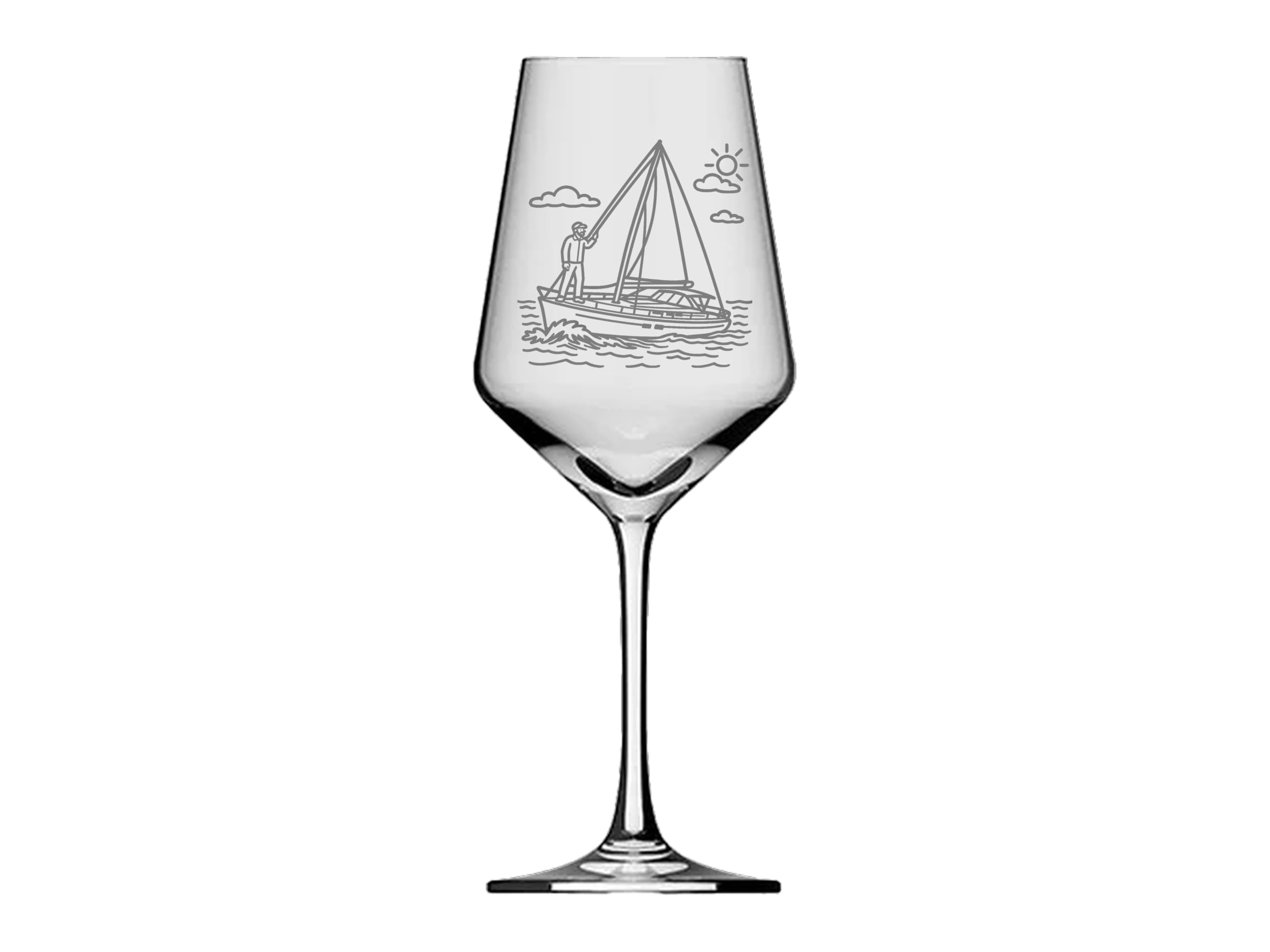 eXODA Weinglas Segler Yacht 21 cm hoch 8 cm Durchmesser graviert spülmaschinenfest 350 ml ideales Präsent für Weinliebhaber Segelfreunde bei maritimen Anlässen und Feiern