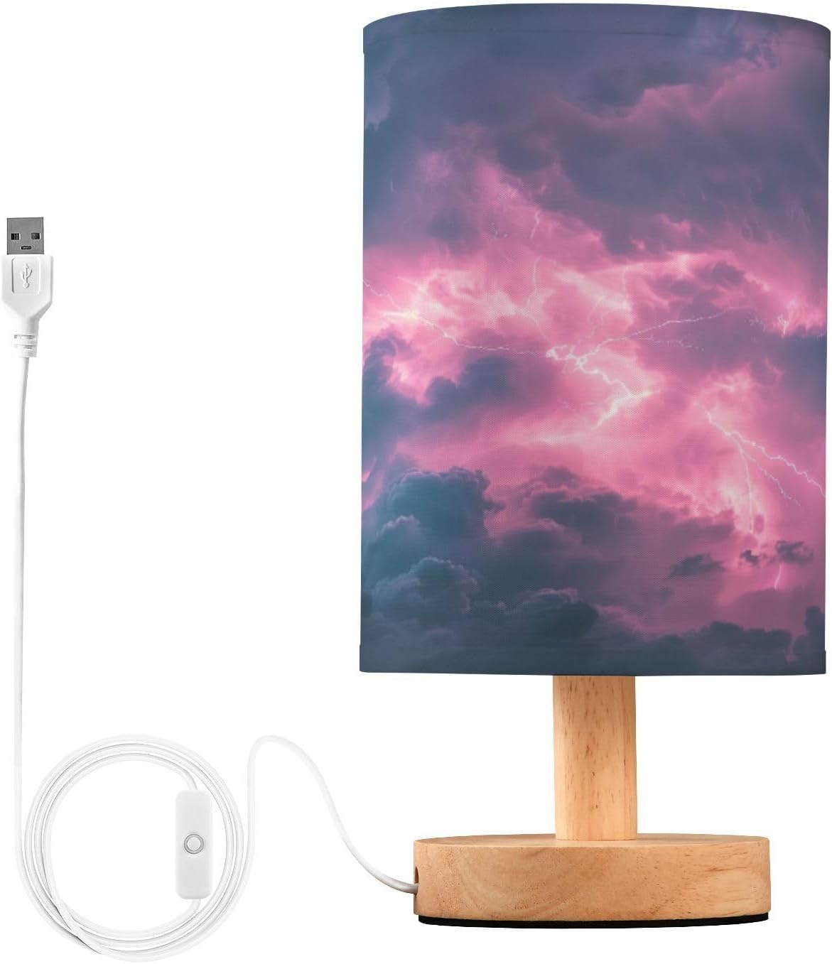 Qilmy Thunder Lighting Bedside Table Lamp with USB Port, Warm LED Small Nightstand Lamp for Bedroom, Living Room, Dorm, Home, Office
