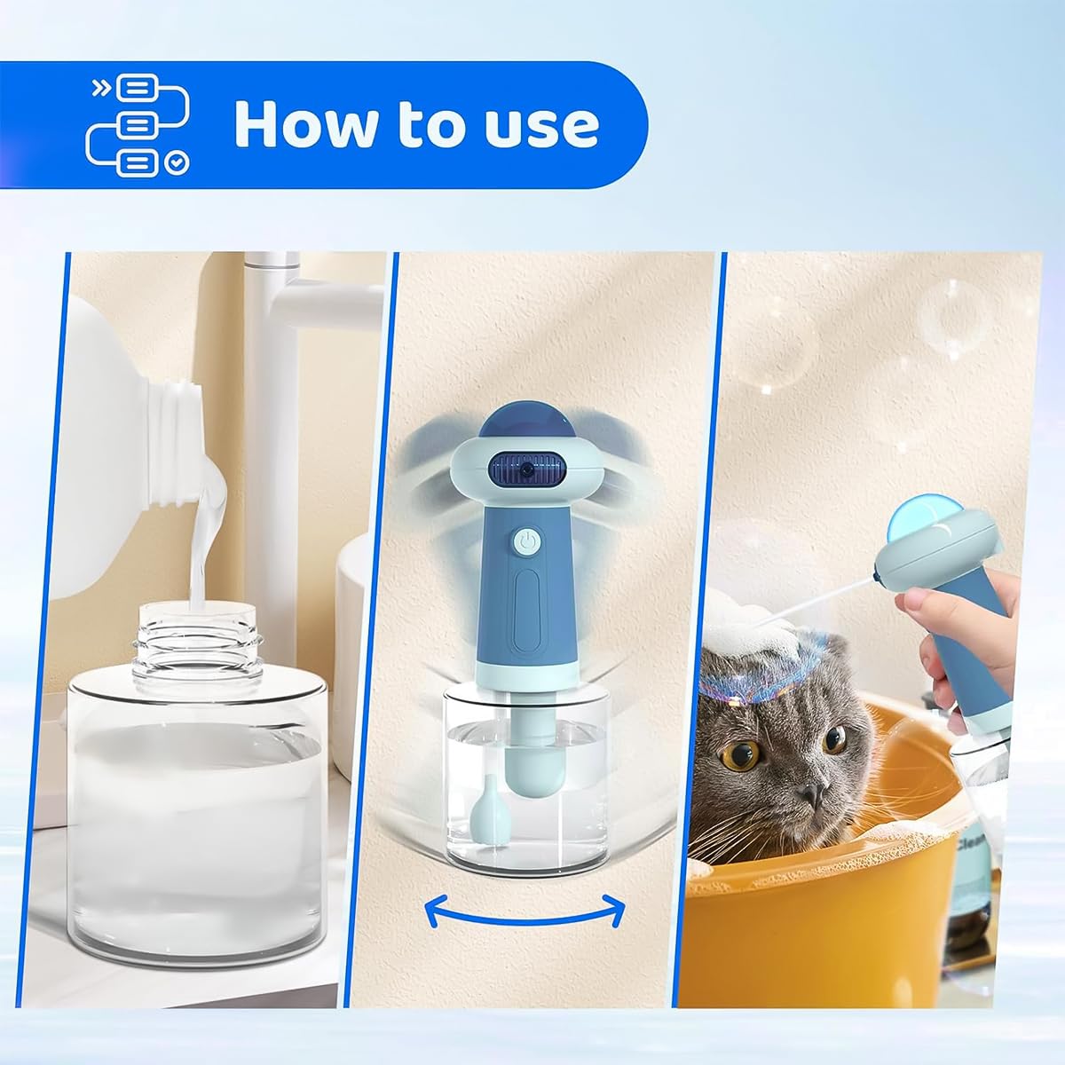 Dispenser di sapone elettrico per animali domestici, macchina automatica per schiumare shampoo, spruzzatore elettrico per cani e gatti, attrezzatura per il lavaggio per il bagno o la doccia di cani e