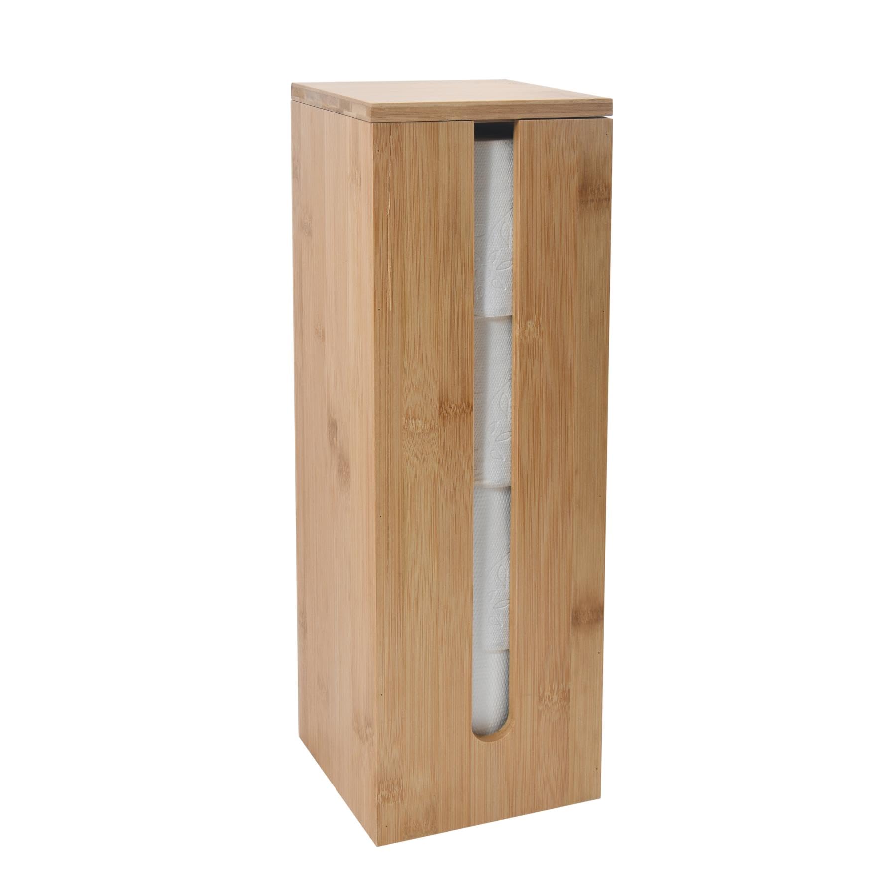 MSV - Réserve à Papier WC Tarah - Gamme Keith - Rangement 4 Rouleaux en Bambou Naturel - Design Élégant - Accessoire Salle de Bain Pratique - 13,​5x13,​5x42,​4 cm