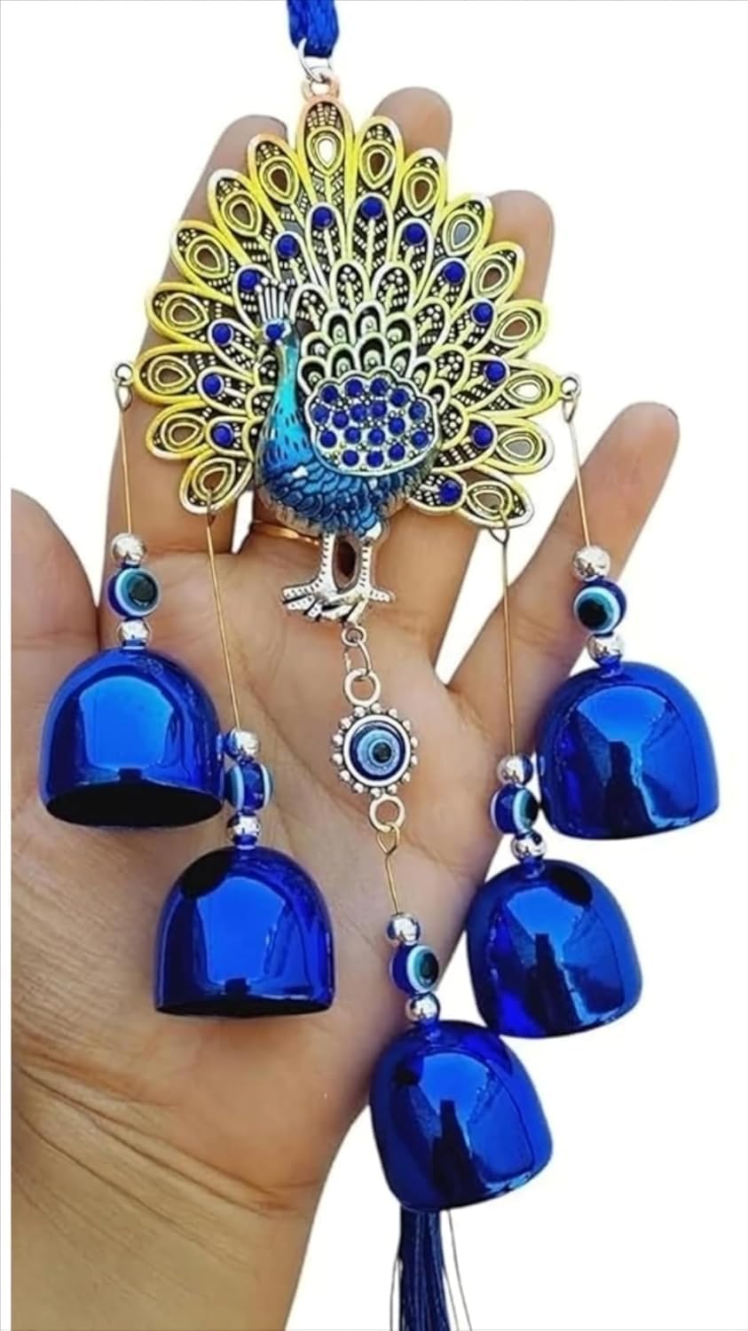 Decorative Peacock Wind Chime with Blue Bells, 38 cm Length, Traditional Home and Garden Decor (Golden)-image-38