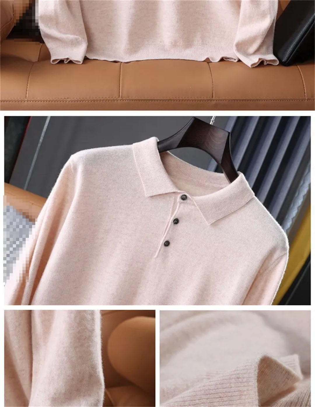 Men's Cashmere Cotton Blend Large Size Sweaters Solid Polo-Neck Casual Knit Pullovers