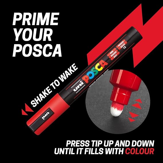 POSCA Black & White - Medium to Broad Set of 8 Pens (PC-17K, PC-8K, PC-5M, PC-3M)