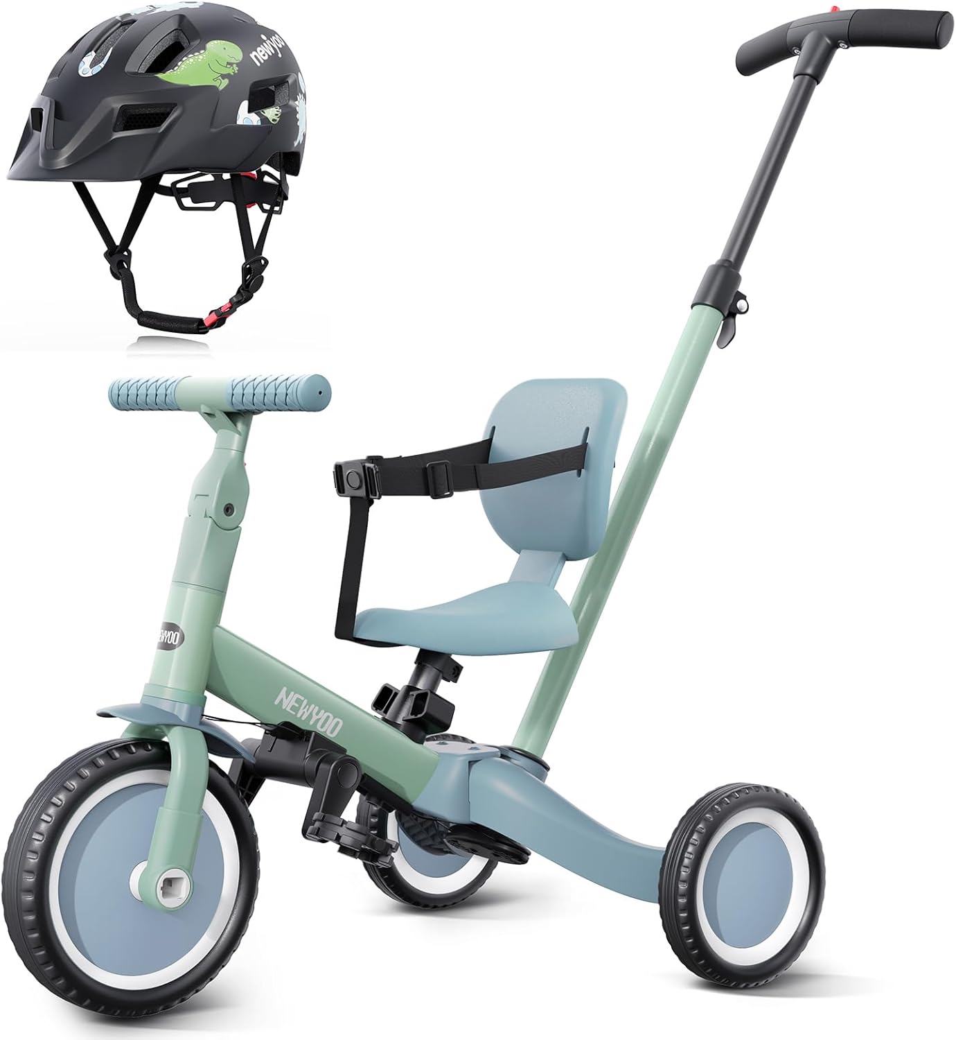 newyoo Toddler Tricycle with Helmet, Toddler Bike, Tricycles for 1-3 Year Olds, Kids Bike Helmet for 1-5 Year Olds, Green