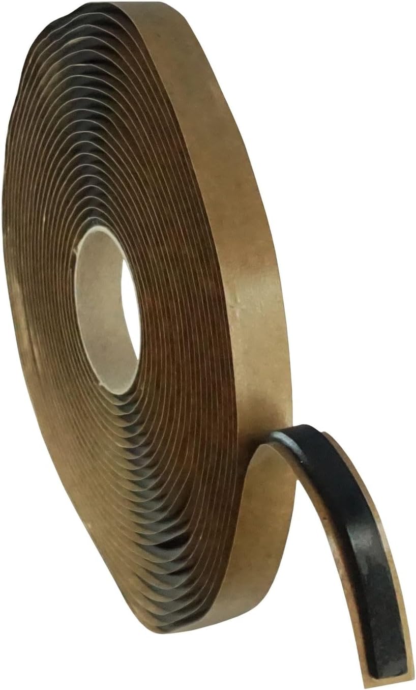 WRS 1/8" x 3/8" Double-Sided Butyl Glazing Tape - 25 Ft Roll, Black