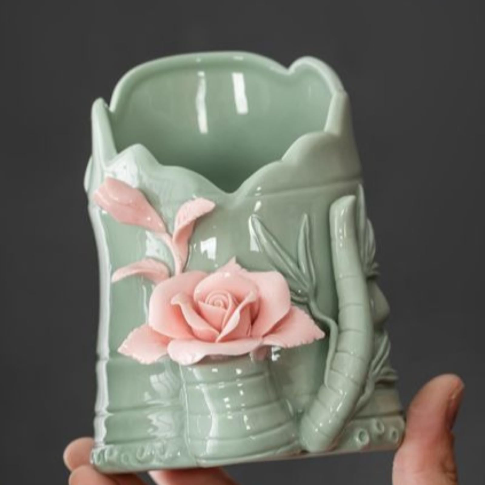 Celadon Stifthalter, handgefertigt, Antik-Look, 12,2 cm, chinesischer Stil, Mao-Stifthalter, Ornament