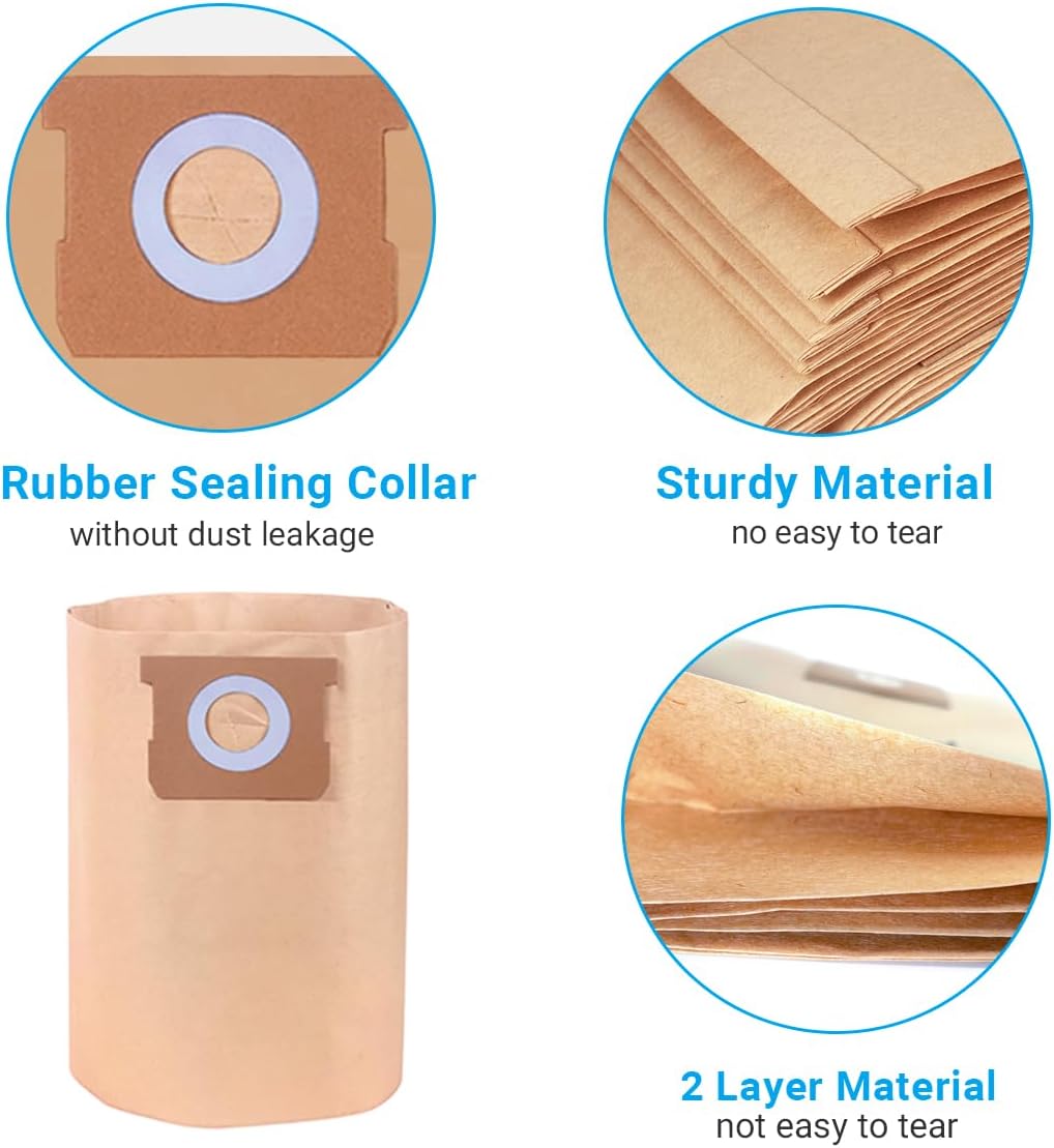 5 Pack DXVA19-4101 Disposable Dust Filter Bags Replacement for DEWALT Shop Vac 6-10 Gallon Wet/Dry Vacuum Models: DXV06P, DXV09P, DXV10P, DXV10S, DXV10SA