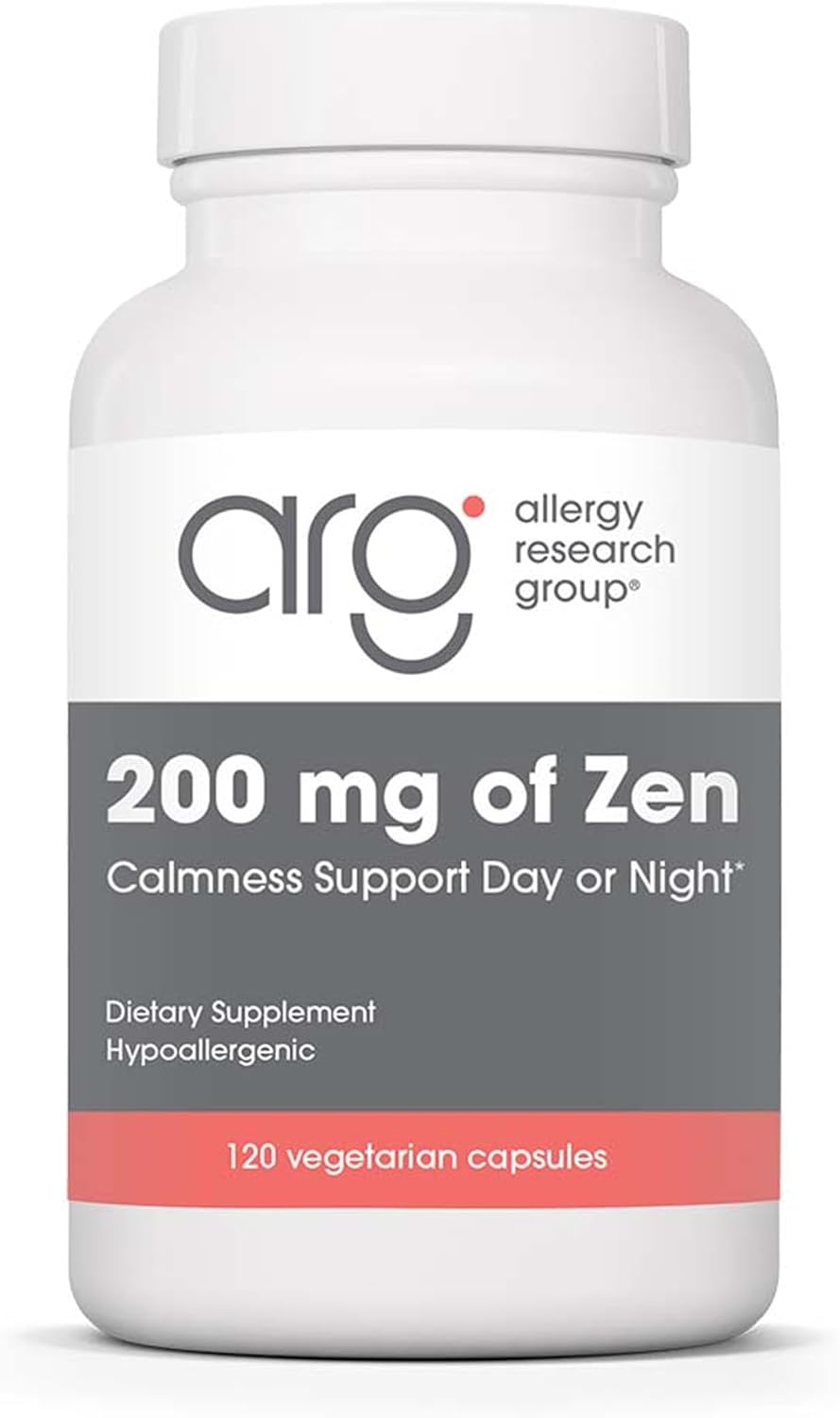 Allergy Research Group ARG 200 mg of Zen - Supports Calm and Stress Balance - Delivers 200 mg L-Theanine & 550 mg GABA per Serving - Vegetarian & Hypoallergenic - 60 Servings - 120 Capsules