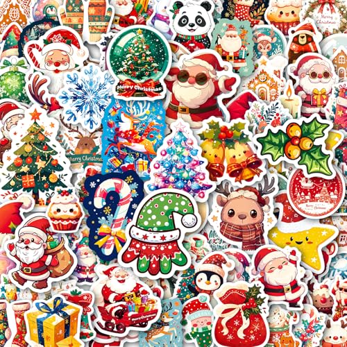 100PCS Christmas Stickers Thickened Backing Christmas Stickers Vinyl Xmas Party Favors Sticker Bulk Waterproof Santa Claus Sticker Stocking Stuffers for Xmas Decoration |Easier to Peel Off