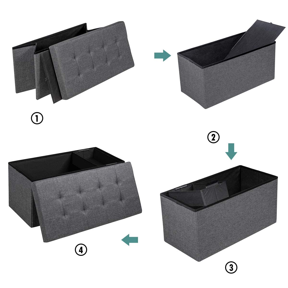 FANTASK Sitzhocker mit Stauraum, 80 cm x 40,5 cm x 40,5 cm Aufbewahrungsbox, klappbare Sitzbank, für Schlafzimmer & Eingangsbereich, dunkelgrau