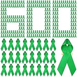 Yunlly Mental Health Awareness Ribbon with Safety Pins Bulk Green Ribbon Satin Kidney Disease Liver Cancer Awareness Ribbon for Women or Men Charity Public Social Event Public (600 Pieces)
