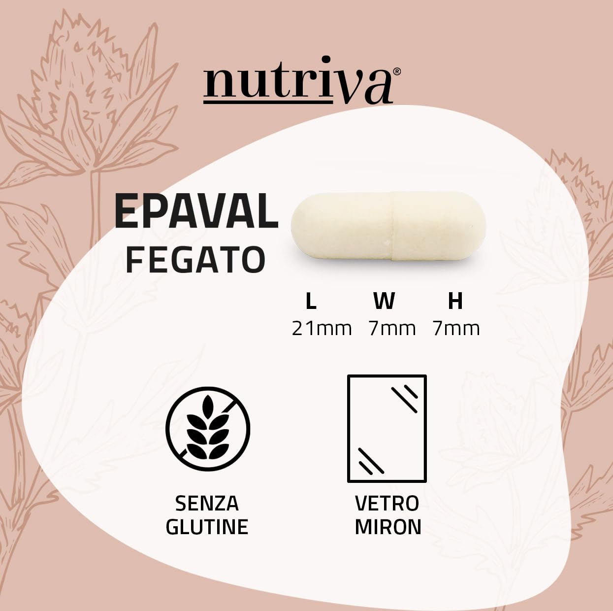NUTRIVA Epaval, Integratore alimentare con Betaina, Colina, Inositolo, Metionina, N-acetilcisteina ed estratti vegetali. Utile al fegato e per digestione. 50 capsule