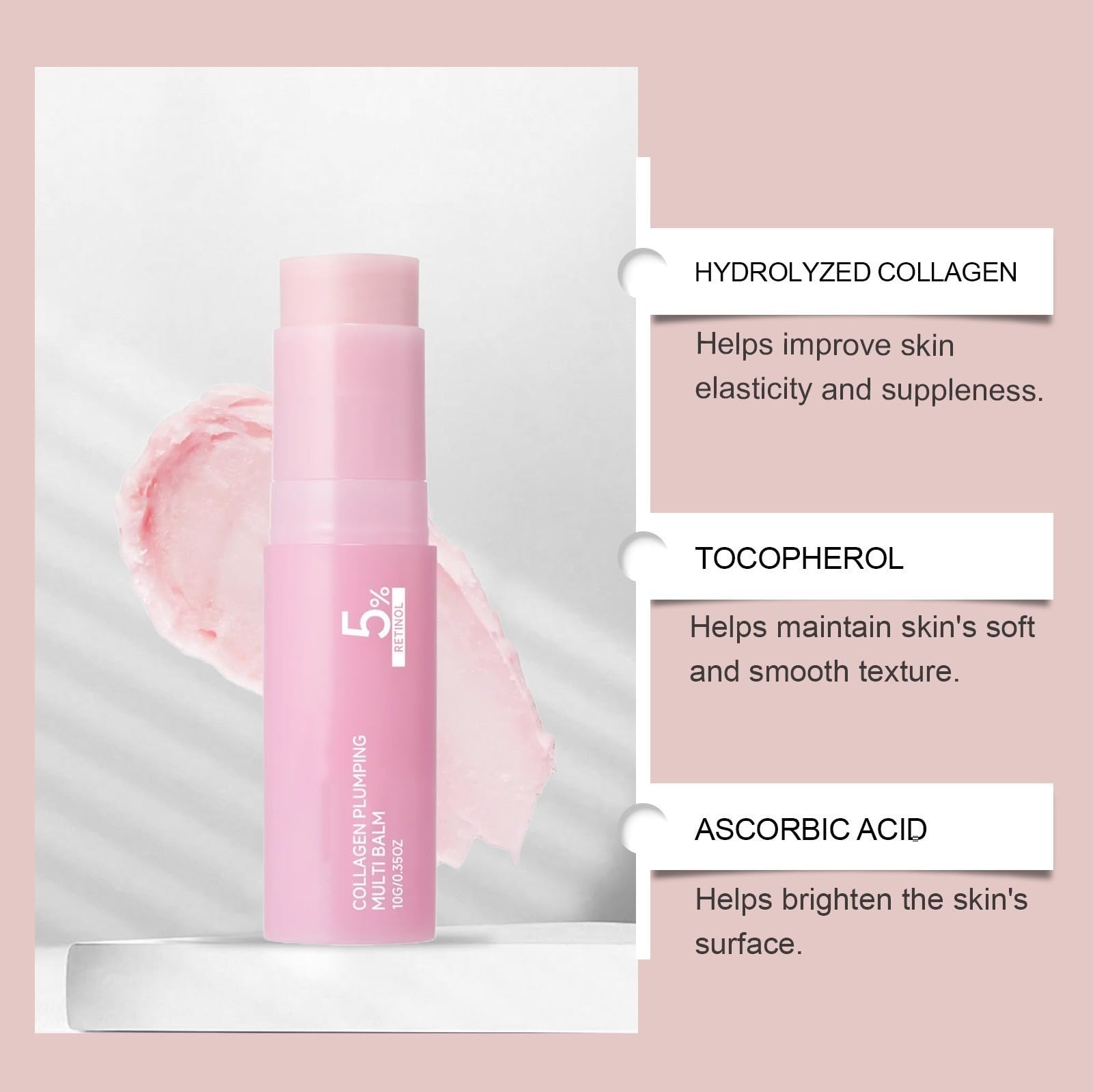 Różowy kolagen Objętość Multi Balm Stick, Nawilżająca baza do makijażu twarzy i podkład | Wielofunkcyjny balsam do twarzy z różowym kolagenem, nawilżający balsam do twarzy, szminka nawilżająca do ust, oczu i szyi