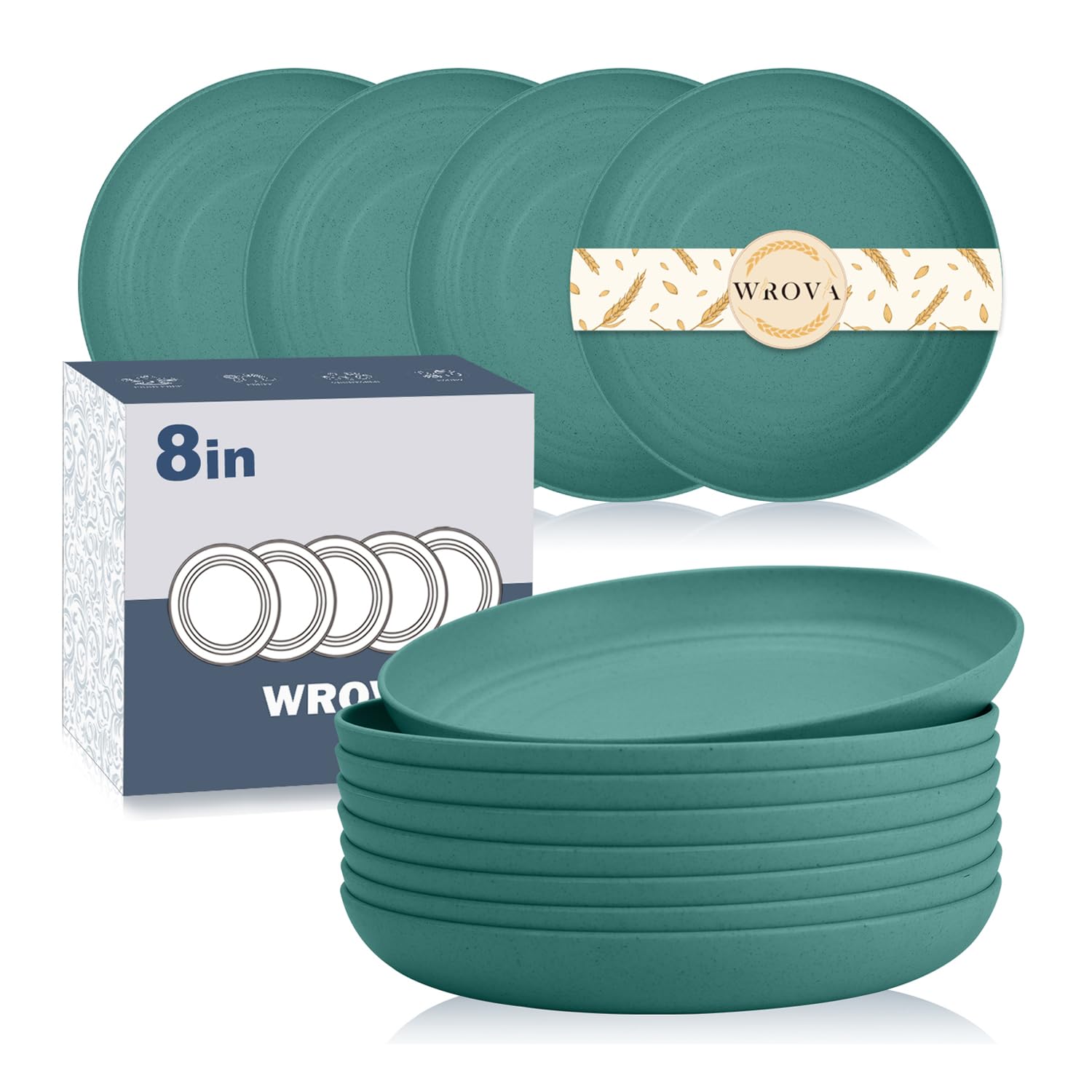 Wrova Plastic Deep Plates Sets of 8 - Unbreakable Snack Plates Reusable Dinner Plate 8 Inch Dishwasher & Microwave Safe Lightweight Plate for Picnic, Camping- GreenColors — image 1
