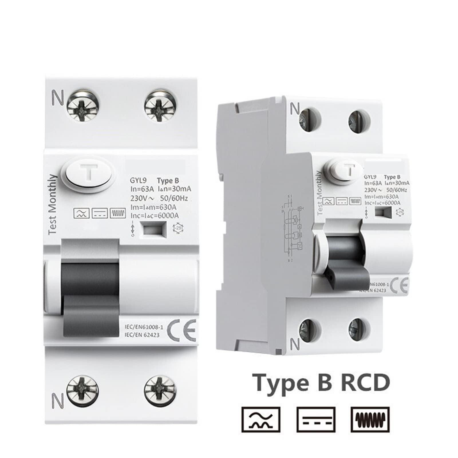 Interruttore differenziale di tipo B su guida DIN, DC RCCB, RCD 4P, 40A, 63A, 30mA, 300mA, 6KA, 1 pz(4P,40A 300mA)