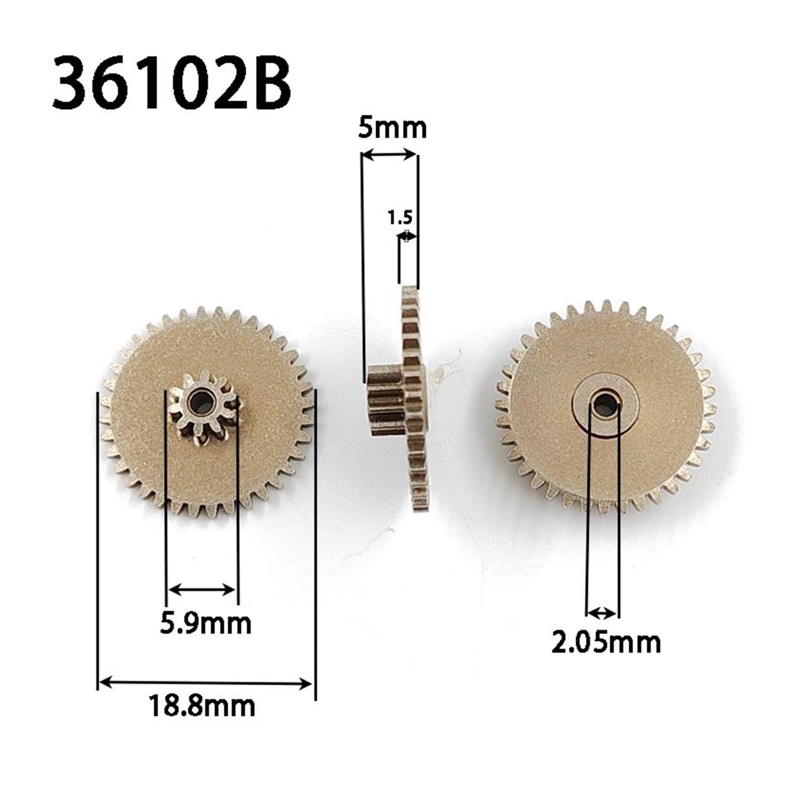 Bevel Gear Pinion Hardware Mechanical 36102B Double Mold Gear 36T+10T 1PC 36 Tooth 0.5M 10Teeth 0.5M Hole 2mm Loose Fit Metal Pinion Toy Robot DIY Model