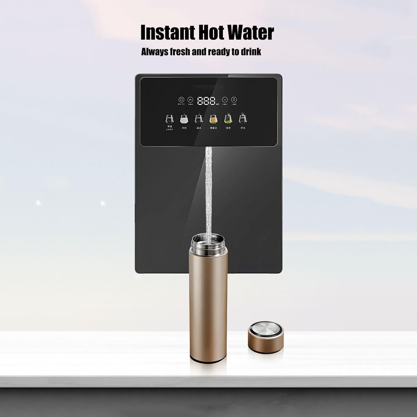 2200-W-Wasserspender Mit Sofortheizung, Kindersicherung, 6 Temperatureinstellungen + 4 Wassermengenoptionen, Für Haushalte, Büros, Einkaufszentren (31 X 8 X 42 cm),Black