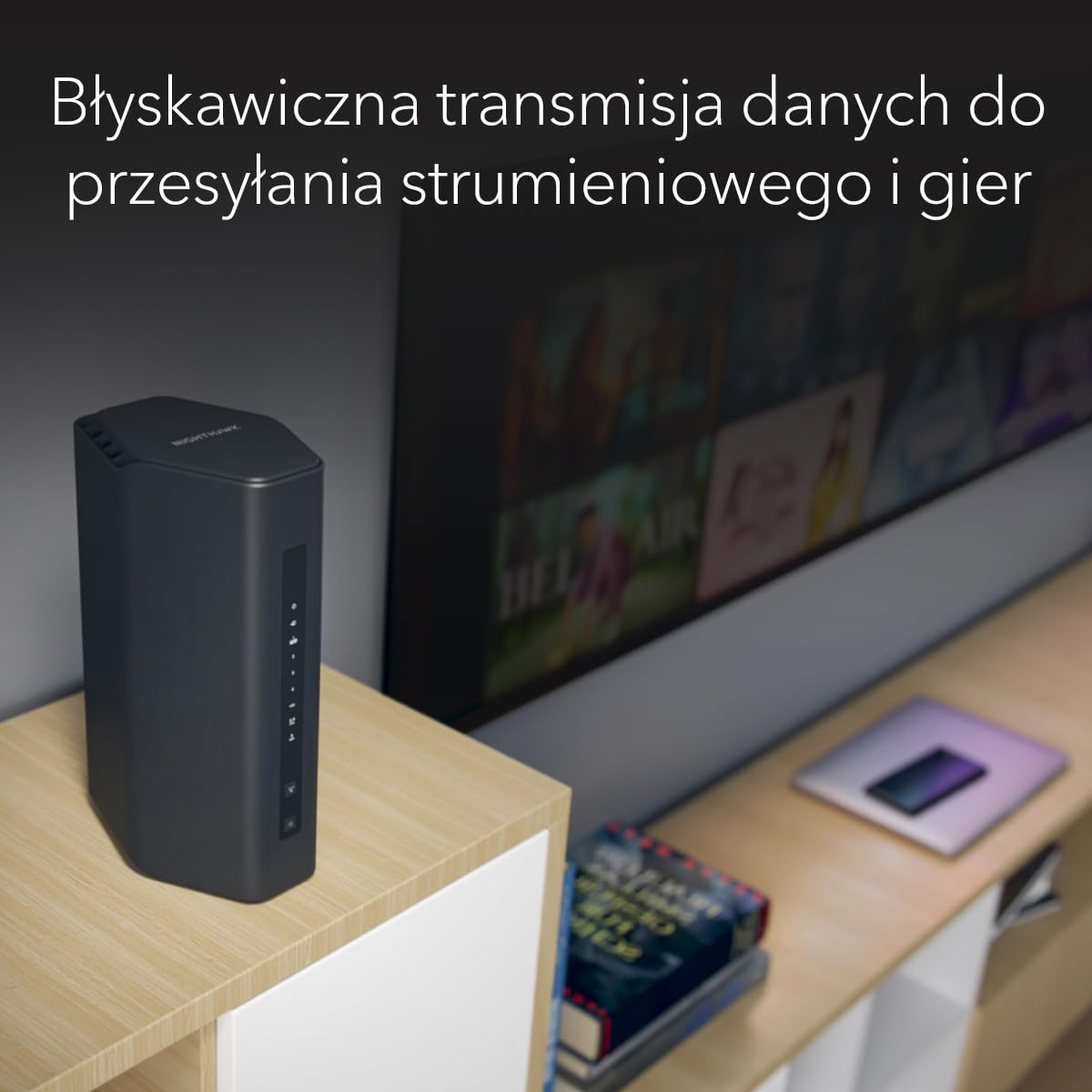 NETGEAR Nighthawk Dwuzakresowy router WiFi 7 (RS200) — funkcje zabezpieczeń, szybkość bezprzewodowa BE6500 (do 6,5 Gb/s) — do 185 m2, 80 urządzeń — port internetowy 2.5 Gb/s.
