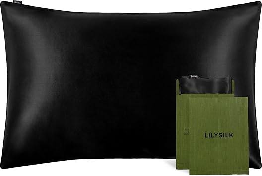 LILYSILK 100% Mulberry Silk Pillowcase 19MM Both Side Silk Hypoallergenic Breathable Housewife Pillow Cover with Envelope Closure for Hair and SkinBlack,Standard 50x75cm