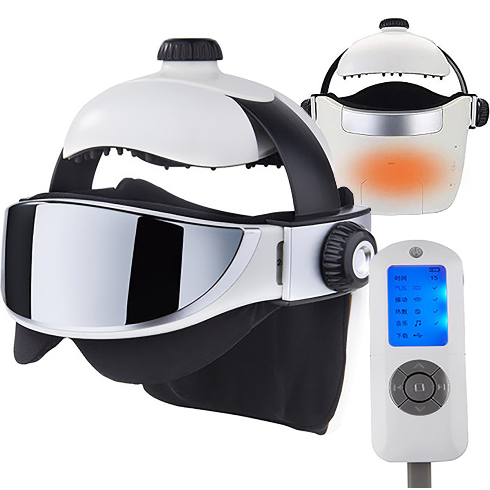 Masajeador De Cabeza 2 En 1 (Terapia para Cabeza Y Ojos), Calentamiento AutomáTico, VibracióN De Aire, Casco Musical con VibracióN, RelajacióN Cerebral Y Alivio del EstréS.