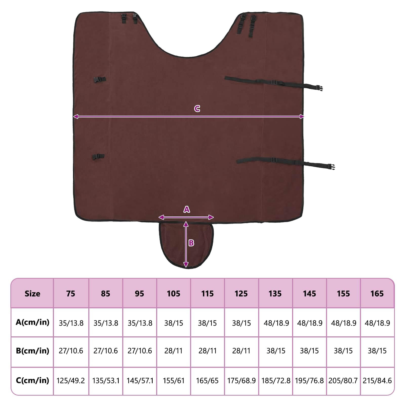 Manta para caballos marrón oscuro de poliéster de 125 cm, transpirable e impermeable para establo, sauce y exterior, con cuello ajustable y braguita para una protección y calidez óptimas en