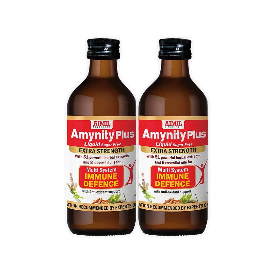 AIMIL Amynity Plus Syrup Enriched with Amla, Giloy, Tulsi, Ashwagandha, and 7 more herbs | Natural Immunity Booster, (200 x 2) = 400 ML