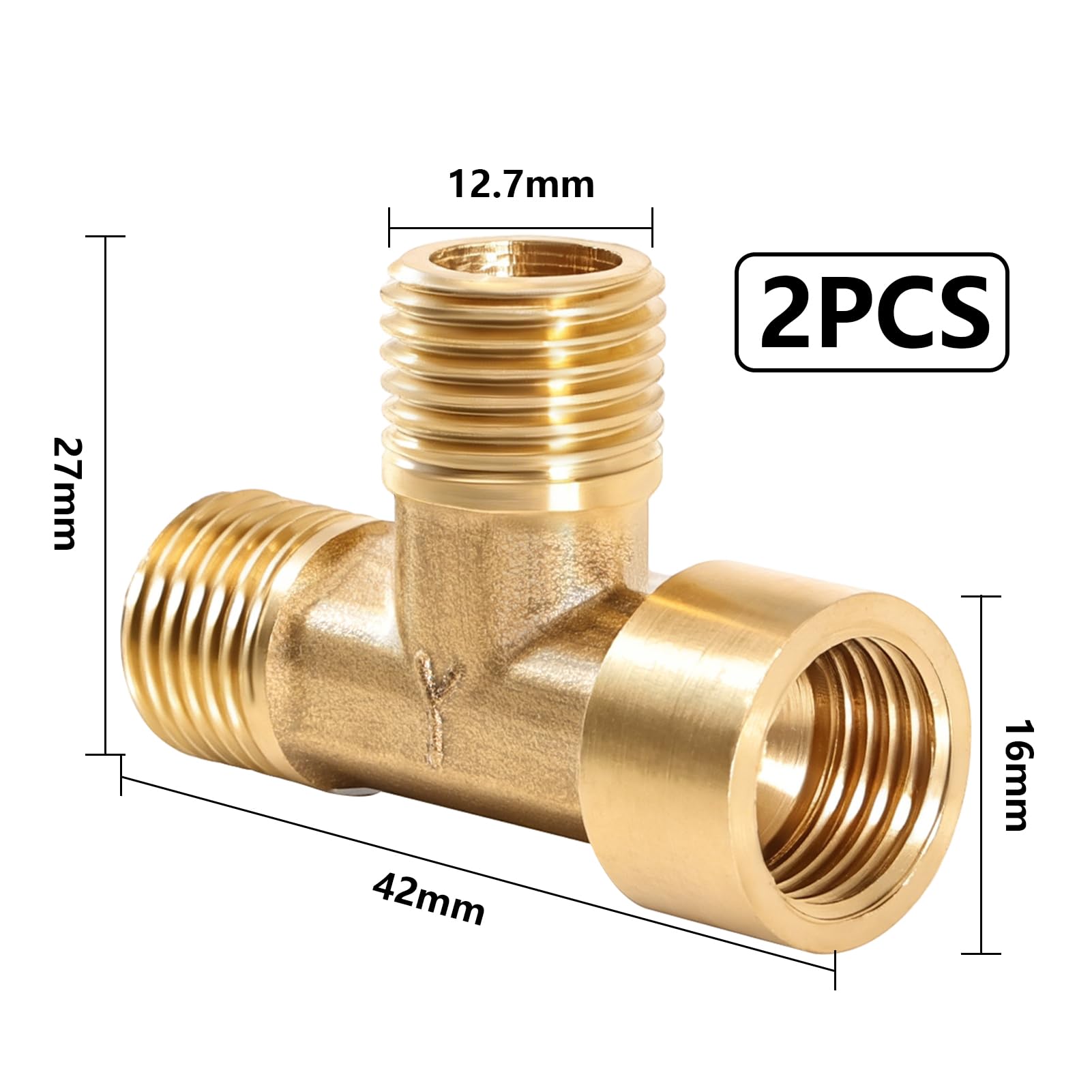 2 sztuki mosiężny trójnik, złączka rurowa, 1/4" x 1/4" x 1/4" NPT 3-drożny łącznik T z wewnętrznym x zewnętrznym gwintem do transportu przewodów gazowych, sprężonego powietrza, wody, złączek