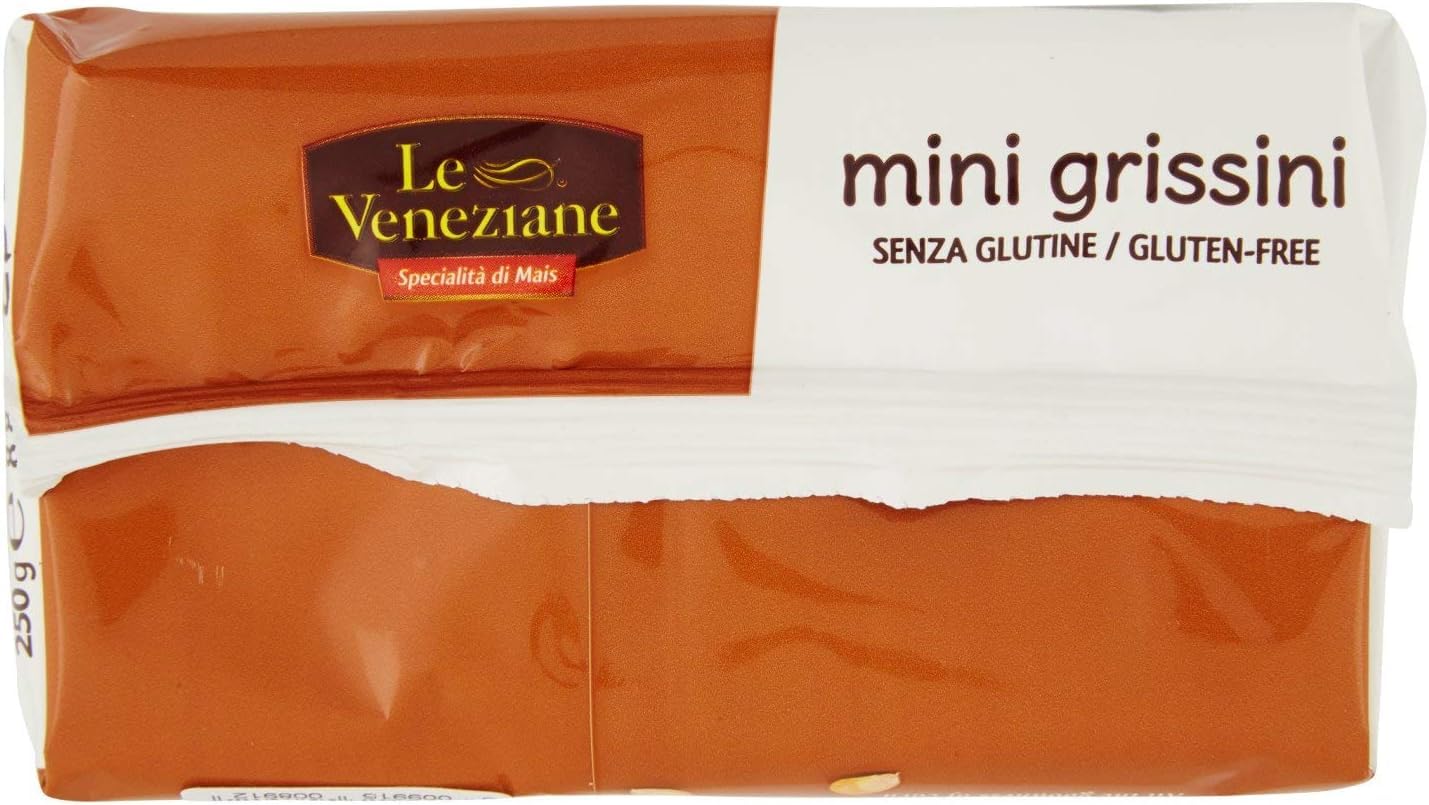 Le veneziane, mini grissini con sesamo e chia senza glutine, gluten free breadstick, glutenfreie Mini-Grissini mit Sesam und Chia, 6x 250g + Italian Gourmet polpa 400g