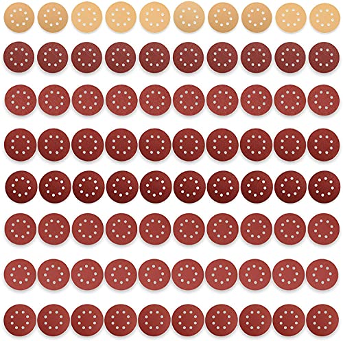 Jellas 5-Inch 8-Hole Hook and Loop Sanding Discs, Sandpaper for Random Orbital Sander 40 60 80 120 180 240 320 Grits